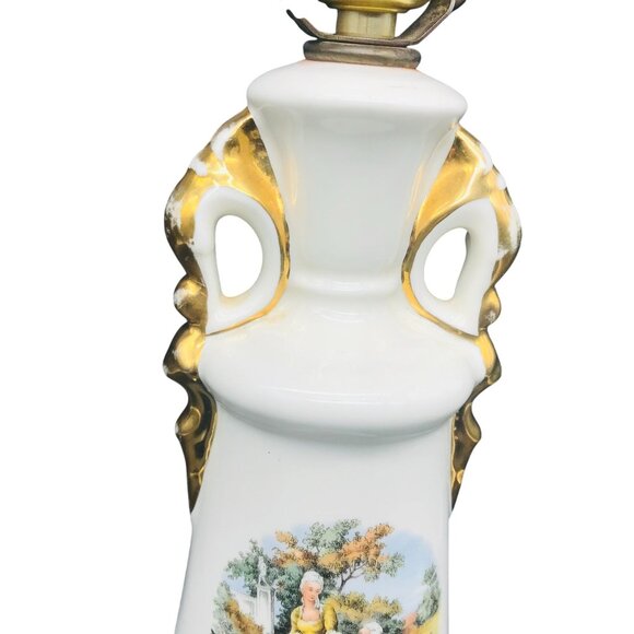 Vintage Glazed Gilded Porcelain Lamp, Table Lighting Decor, Classic French Victo - Picture 5 of 12